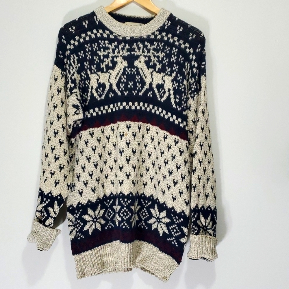 Vintage Reindeer Snowflake Sweater Christmas Winter Size Medium